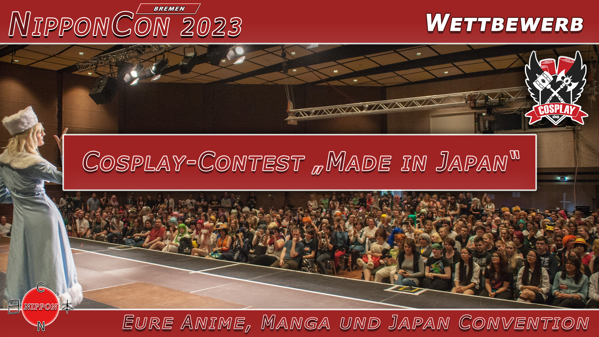 NipponCon 2023 Bremen. Wettbewerb. Cosplay-Contest &quot;Made in Japan&quot;. Sponsor Cosplayshop punkt d e.
