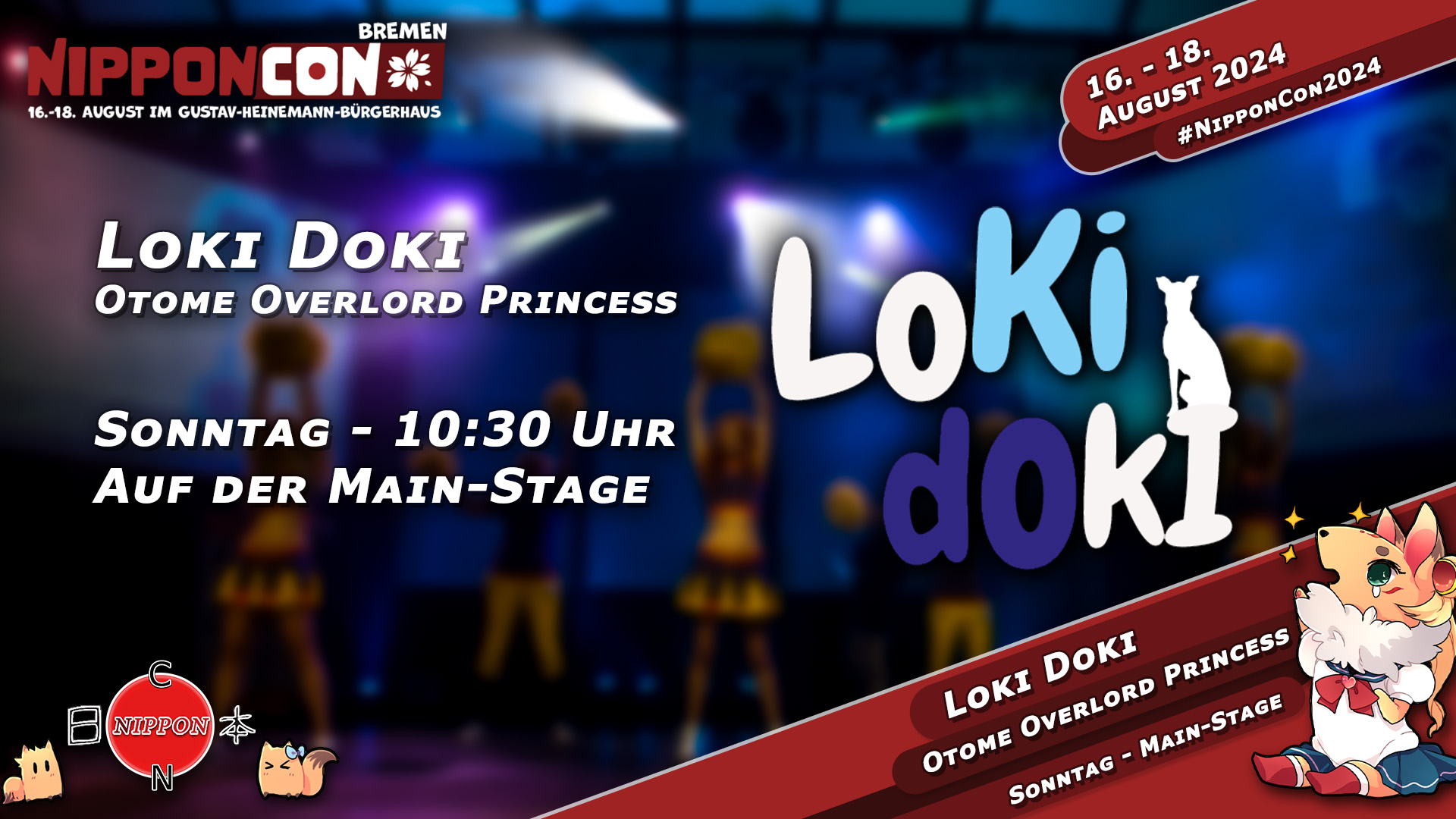 Loki Doki. Otome Overlord Princess ~ Als ich versuchte als Overlord in einer Fantasywelt wiedergeboren zu werden und stattdessen als “Princess” in einem Otome Game landete. Am Sonntag um 10:30 Uhr auf der Mainstage. 